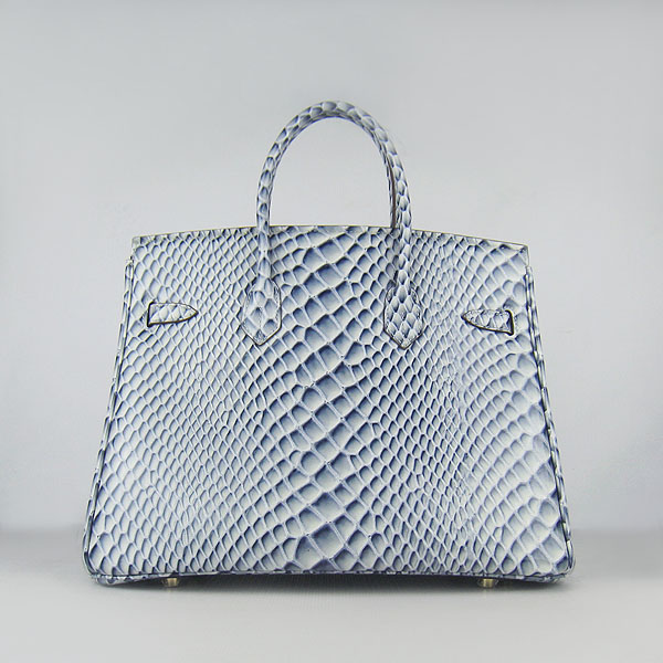 High Quality Fake Hermes Birkin 35CM Fish Veins Leather Bag Blue 6089